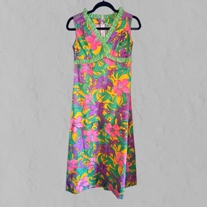 Vibrant Floral Vintage Ricklet of Hawaii Maxi Dress, Size: Medium